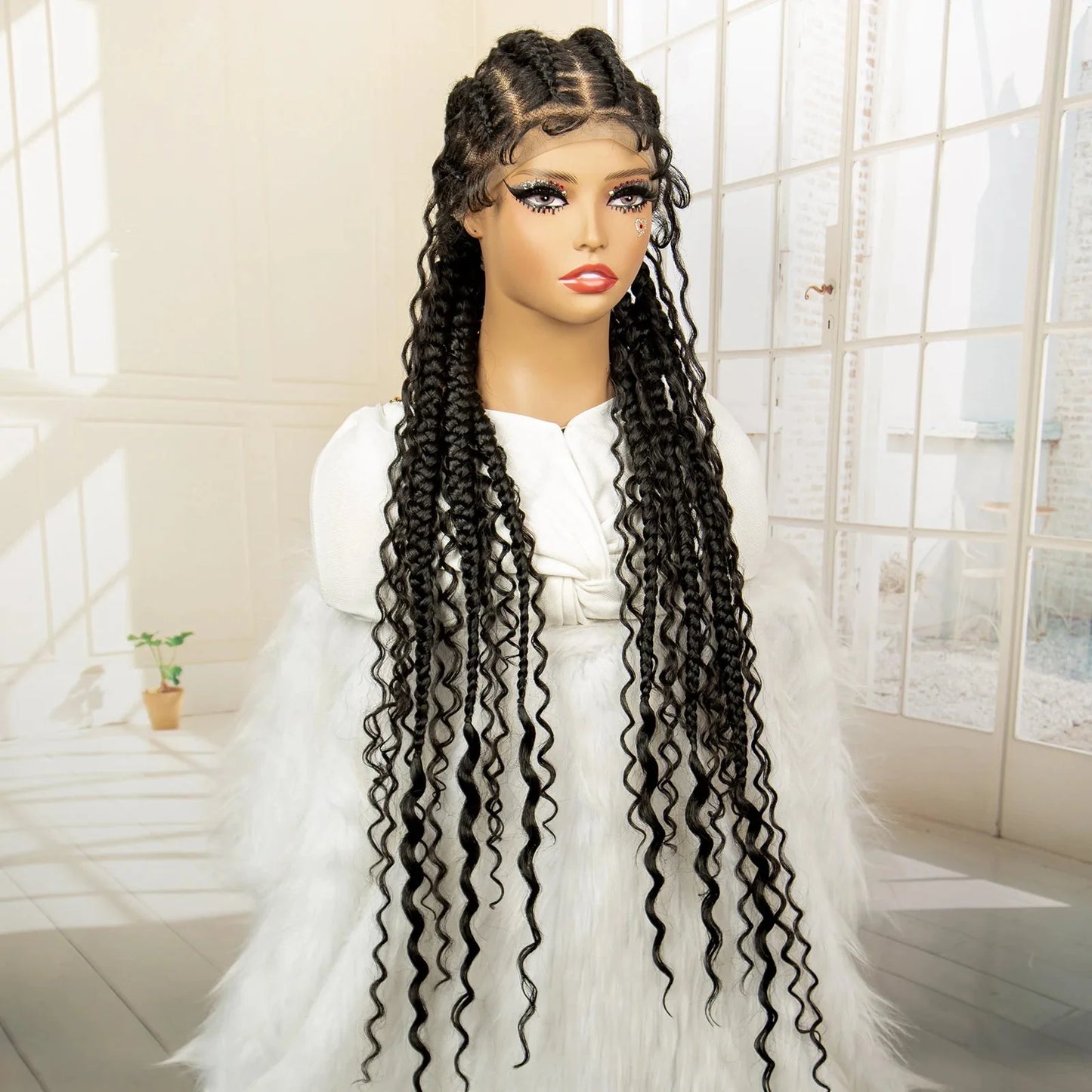 Boho Cornrow & Knotless Box Braids Wig | Full Lace | Kanekalon Hair | Women's Braided Wig