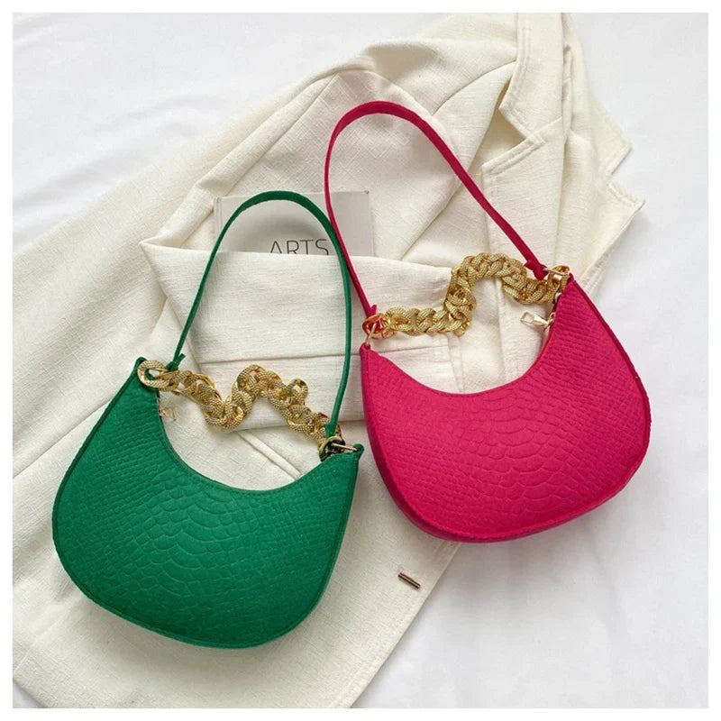Fashion Women's Felt Handbag | Imitation Metal Chain Underarm Bag (Retro Ladies Solid Color Shoulder Bag, Trendy Casual Clutch Purse)