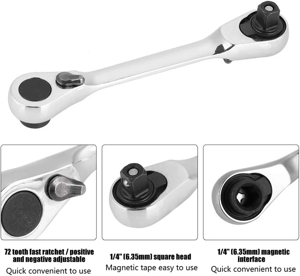 Mini Double Headed Ratchet Wrench 1/4 Inch Drive Socket Screwdriver Bit Driver Quick Release Ratchet Wrench Hand Tools