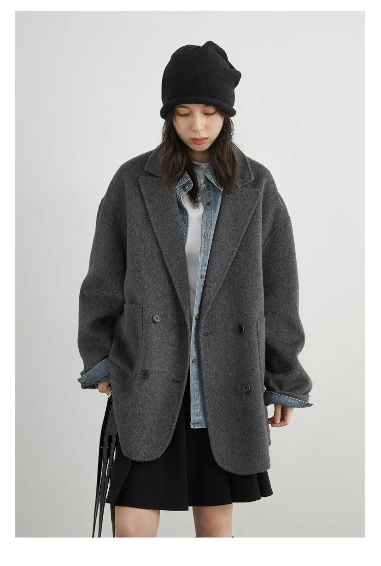CHIC VEN New Women Woolen Coat Loose Solid Mid-length Double-sided Oversized Office Ladies Jackets Outerwear Autumn Winter 2026