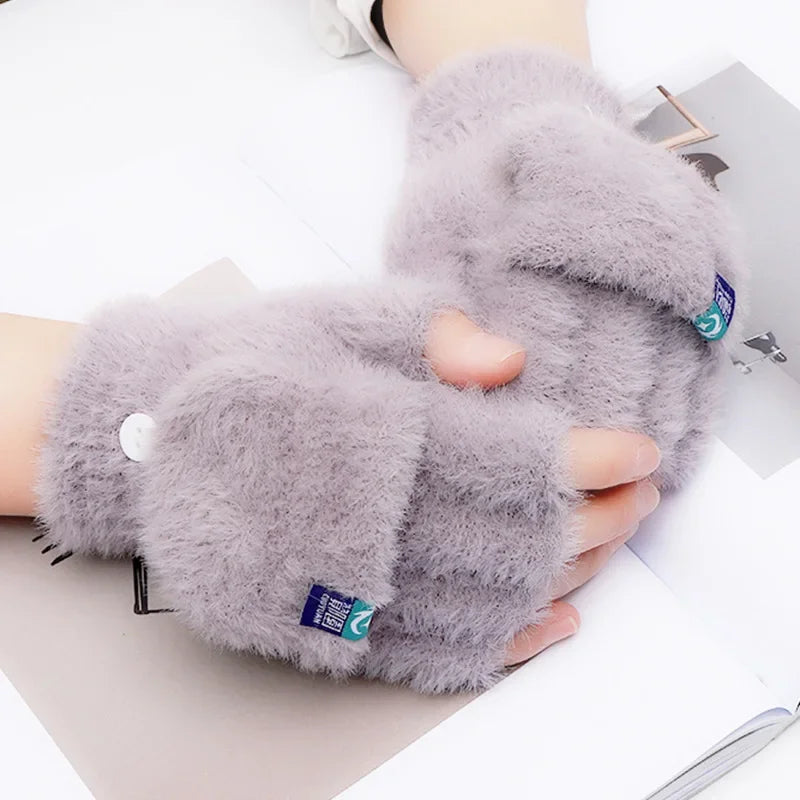 Hot sale! Women's Plush Half Finger Touchscreen Winter Gloves Soft Fashion Warm Imitation Mink Cashmere for Driving, winter work