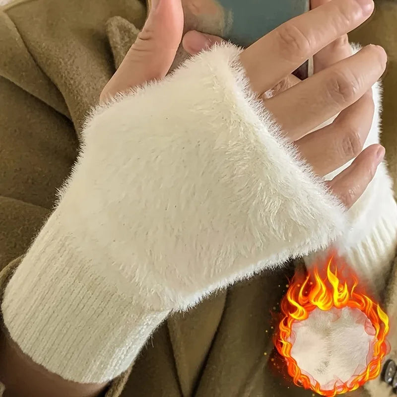 Women'S Luxury Plush Fleece-Lined Winter Gloves - Thick Warm Half-Finger Gloves with Elastic Cuffs Winter Gloves For Women