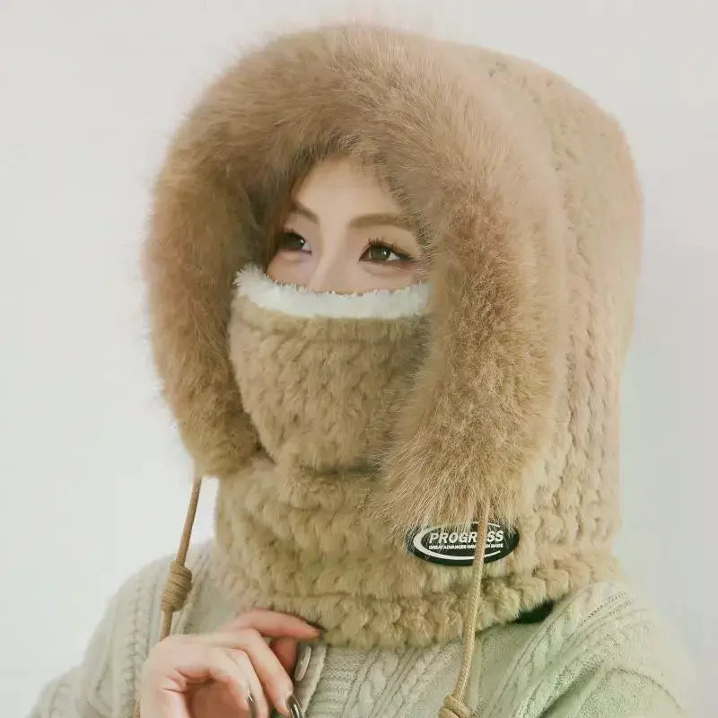 Simple Solid Color Cycling Windproof Cap Thickened Neck Warmer Ear Protection Hat Keep Warm Windproof Winter Hat Scarf Set