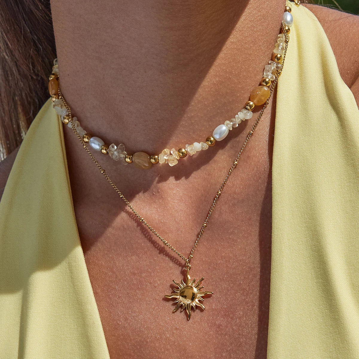 Zora Y2K Trendy 18K Gold Color Plated Sun Cross Fish Moon Pendant Multi Layer Necklace Waterproof Stainless Steel Women Jewelry