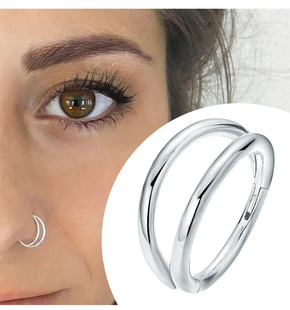 Double Septum Rings Nose Rings Hoops Cartilage Hoop Earring Piercing Nose Open Stacked Hoop Nose Rings 16G 18G 20G 6/8/10mm