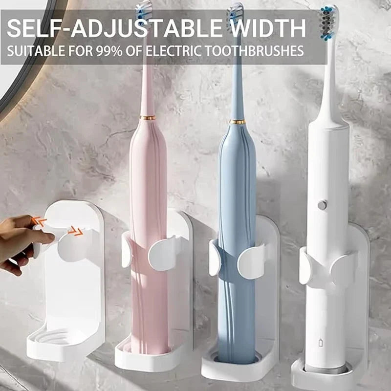 Toothbrush electronic holder, wall mounted adhesive holder, toothbrush organizer to save space and keep dry