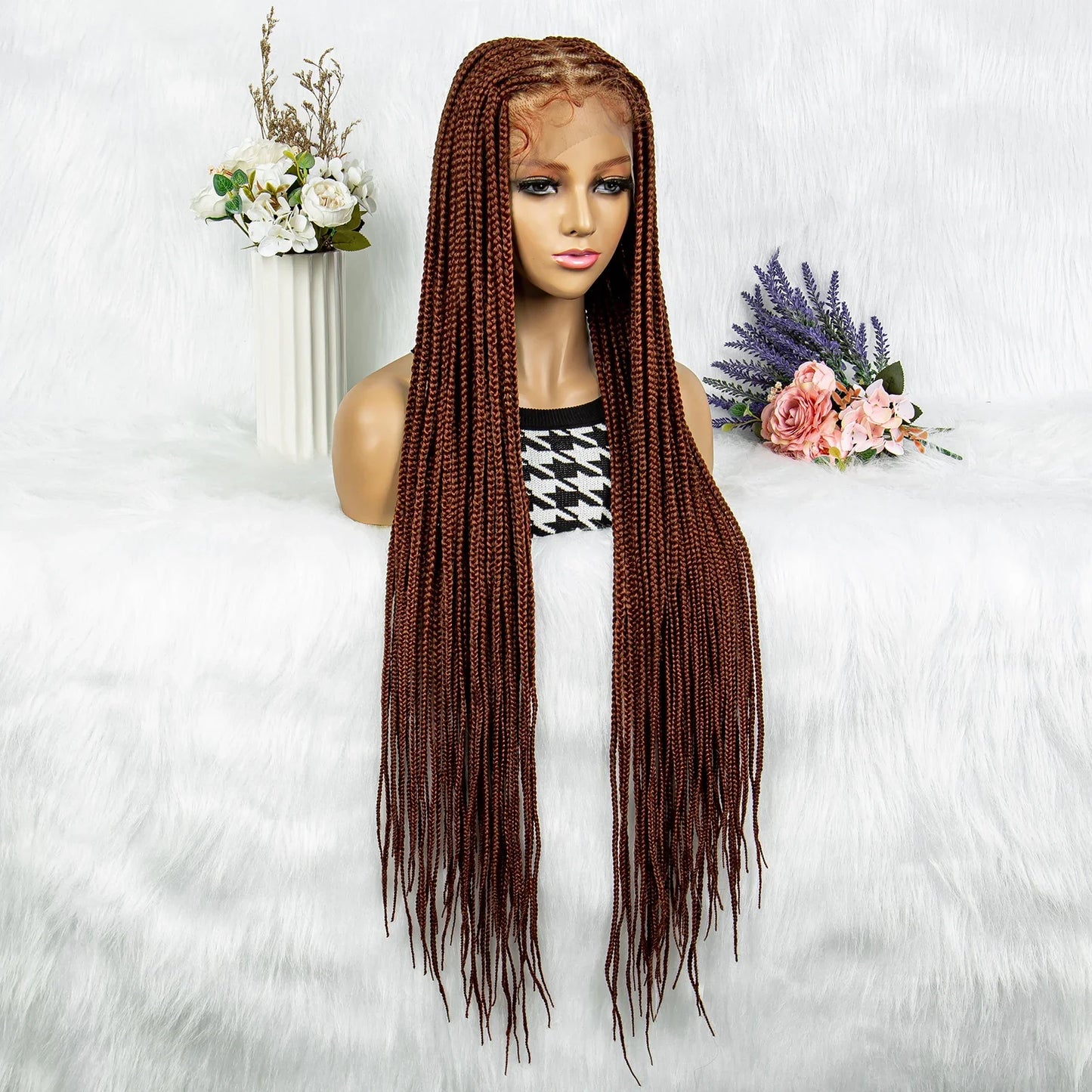 HD Full Lace Knotless Box & Cornrow Braided Wig | Transparent Lace | Synthetic Crochet Braids for Black Women