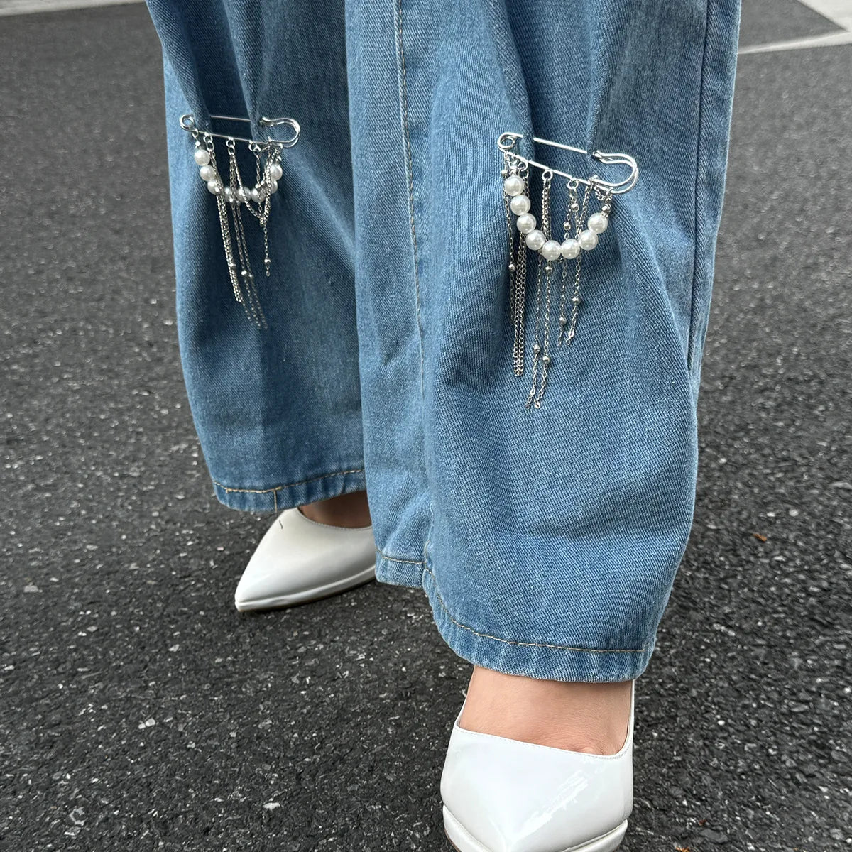 Retro Sweet Imitation Pearl Metal Chain Tassel Pendant Pin Pants Foot Chain 2025 Creative Girl Fashion Sweet Fashion Jewelry