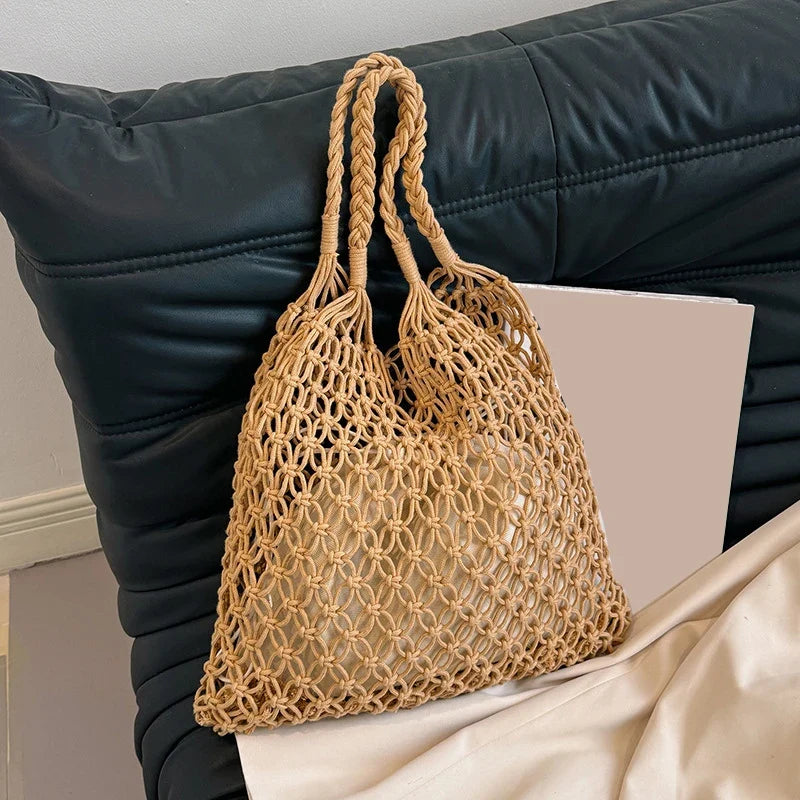 Women's Large Capacity Straw Handbag Totes | Hollow Out Shoulder Bags & Vintage Travel Beach Bag (Shopping Pack)
