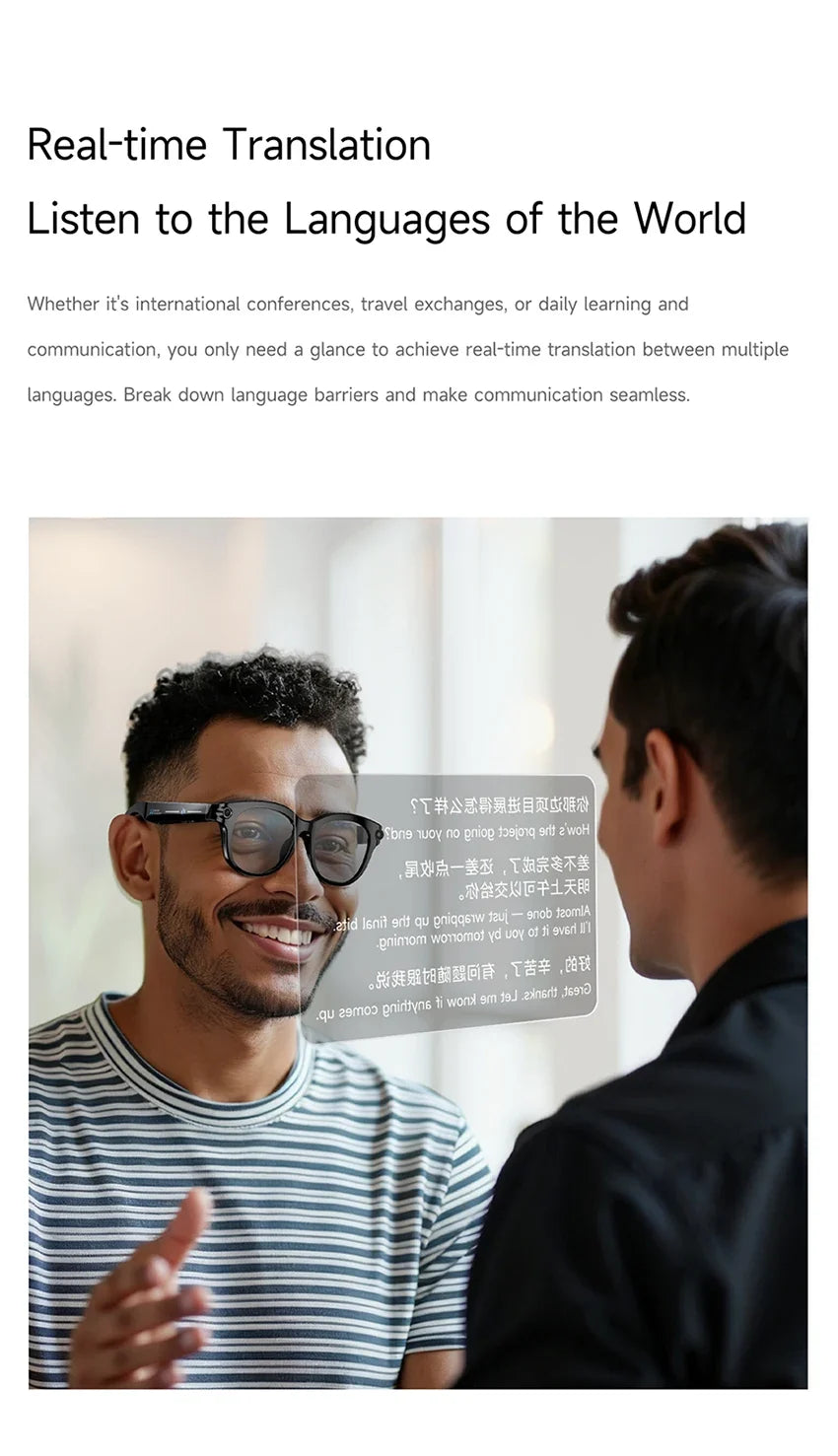 Lenovo 2026 New 8K AI Translation AI Smart Glasses Bluetooth Calling Music Player Camera Control Anti Blue Light Sunglasses