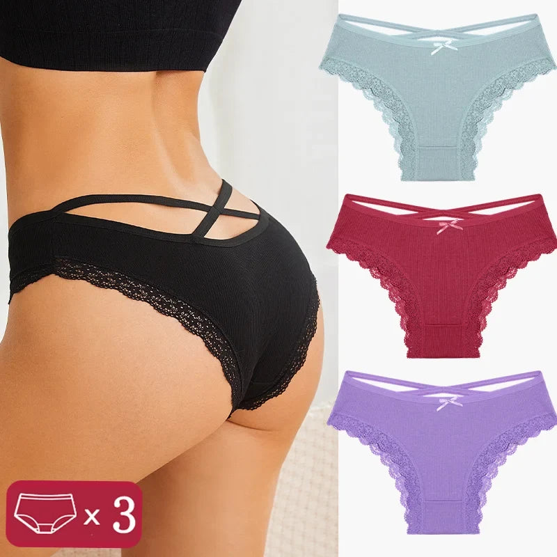 3-Piece Women's Cotton Seamless Panties – Low Rise, Hollow Design