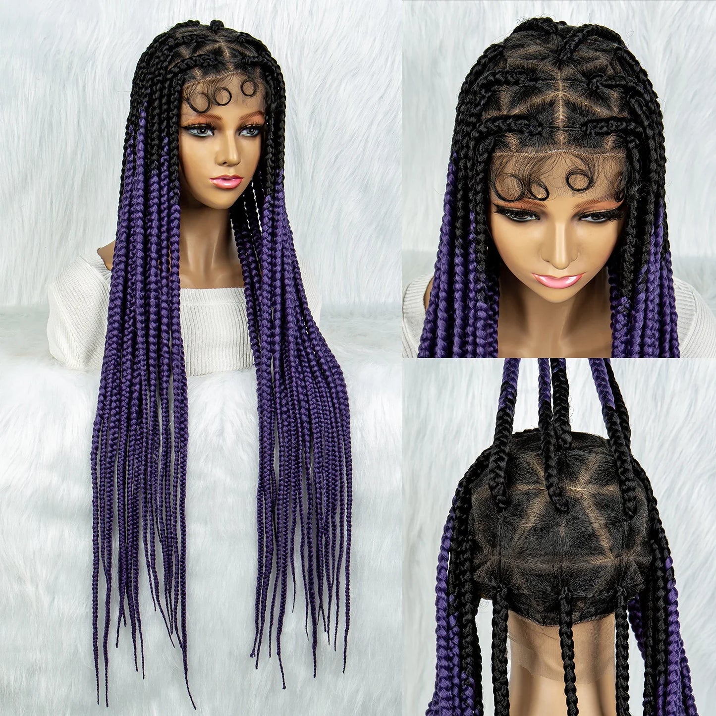 Colorful Knotless Box Braids Wig | Full Lace Cornrows | Large Braids