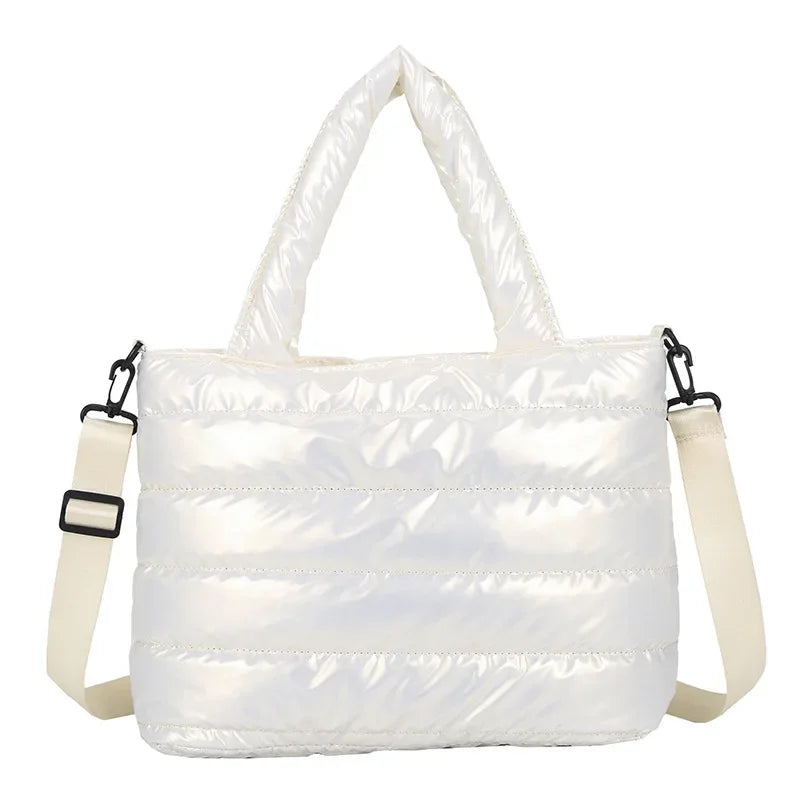 New Puffer Tote Bag for Women | Quilted Puffy Handbag & Lightweight Down Cotton Padded Shoulder & Crossbody Bag