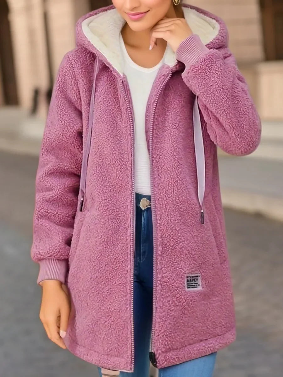 Women's Hooded Top  Winter Coat Thickened Fleece-lined Sweatshirt Cardigan Winter Trendy New Style Lamb Wool Jacket Ladies