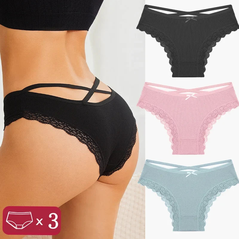 3-Piece Women's Cotton Seamless Panties – Low Rise, Hollow Design