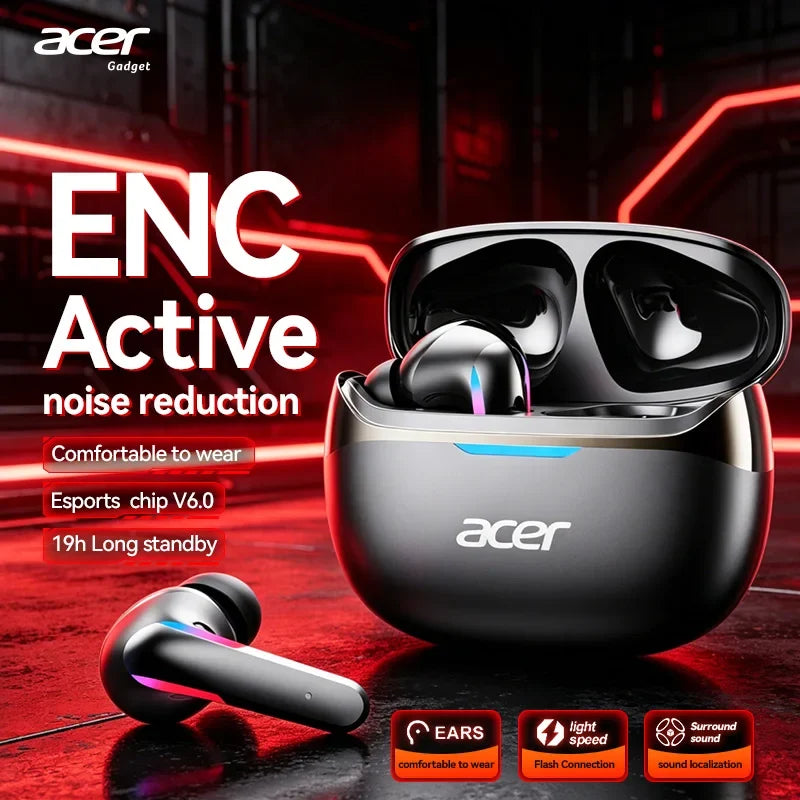 Acer Ohr829 Wireless Headphones Bluetooth 6.0 Low-Latency Gaming Headphones Enc Call Noise Reduction Surround Stereo Sound Comfortable to Wear Long Battery Life Compatible with Mobile Phones and Tablets
