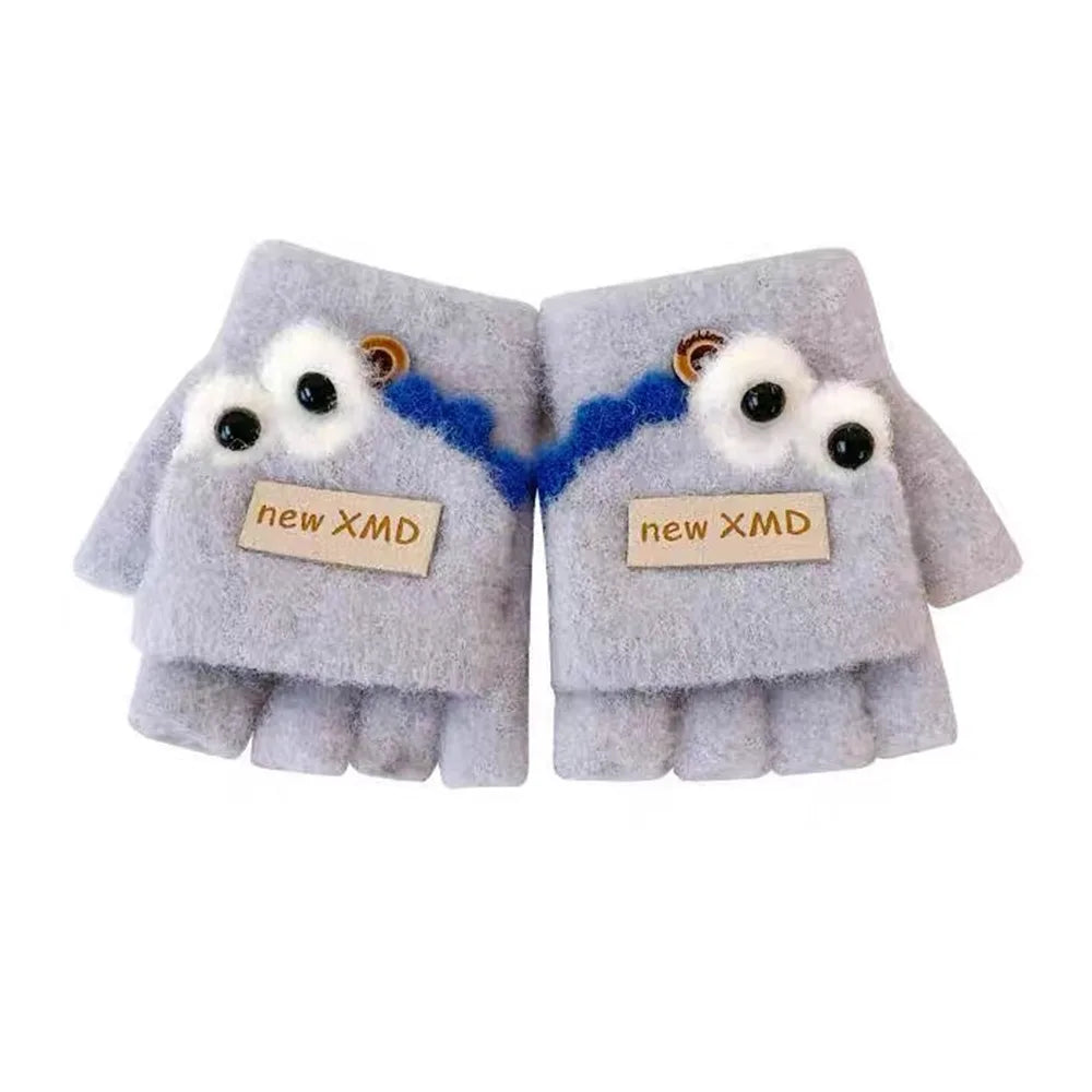 Cartoon Autumn Winter Gloves Cold Proof Windproof Baby Children Half Finger Flap Gloves Thickened Hand Warmer