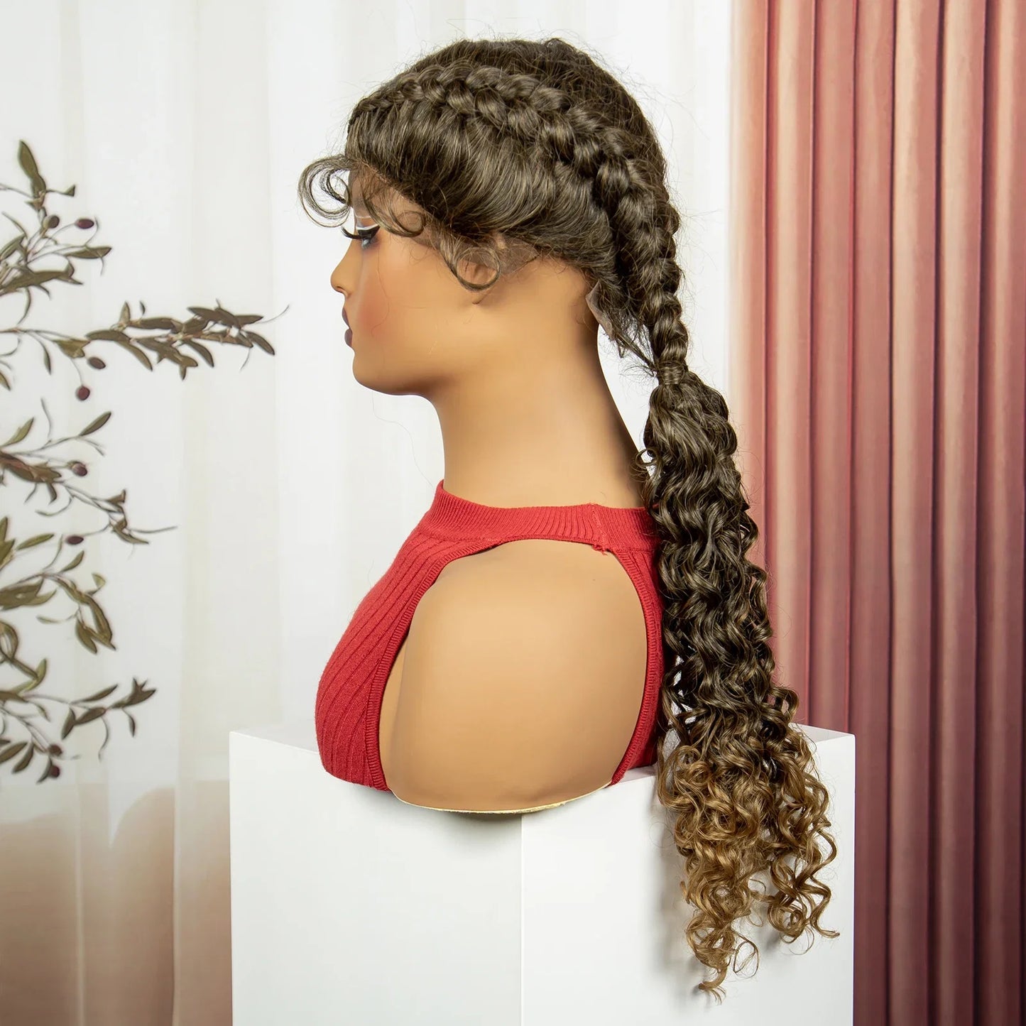 Curly Cornrow Twist Braids Wig | 13x1 T Part Lace | Water Wave | Black Women