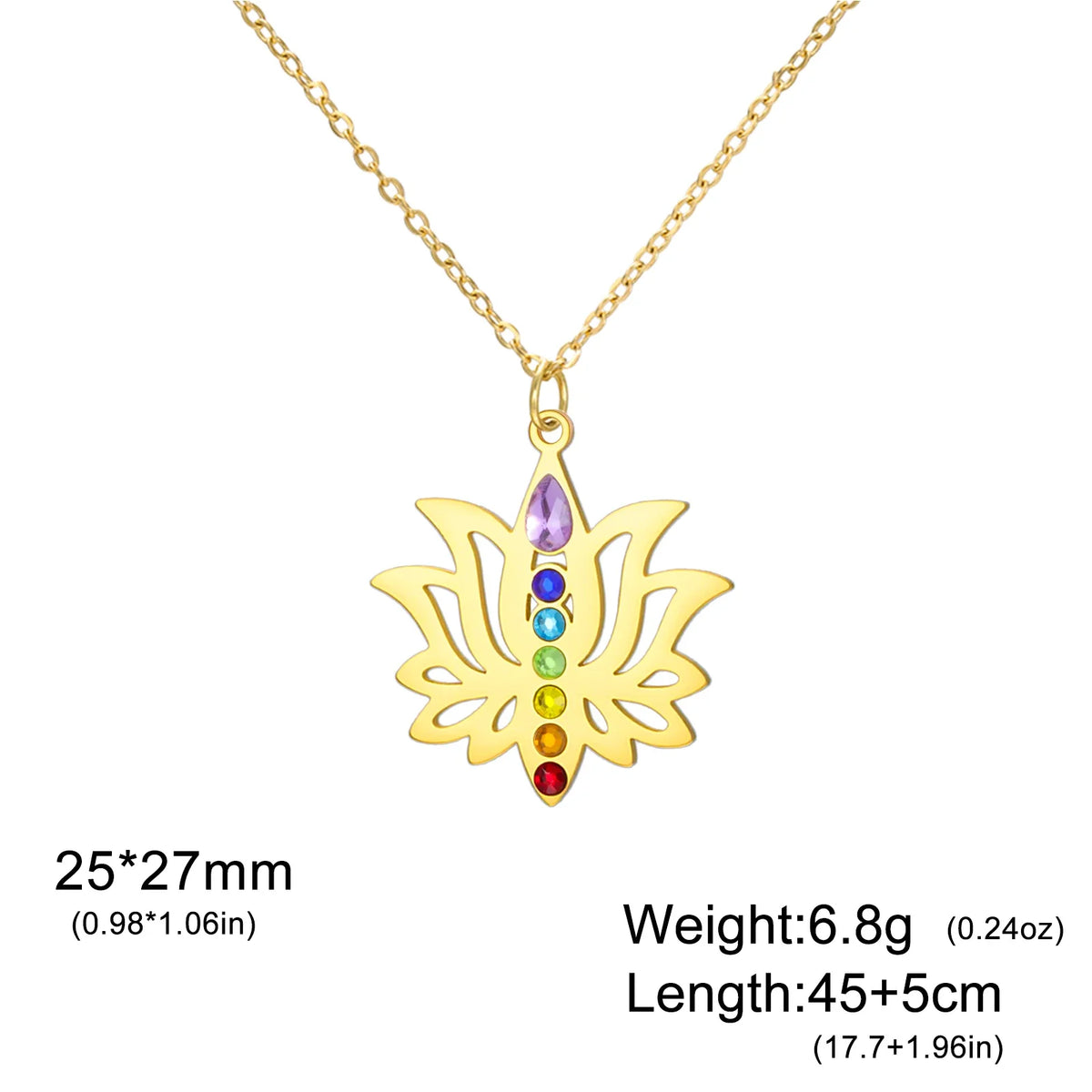 Gold Plated 7 Chakra Lotus Flower Necklace with Om Symbol Spiritual Yoga Jewelry Seven Colorful Zircon Lotus Flower Necklace