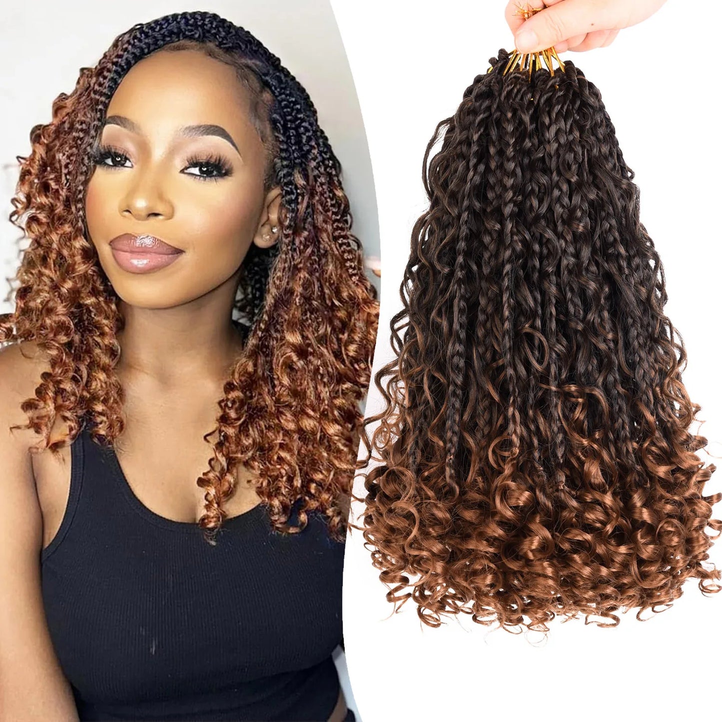 12 Inch Goddess Boho Box Braids Crochet Hair | Pre-Looped with Curl Ends