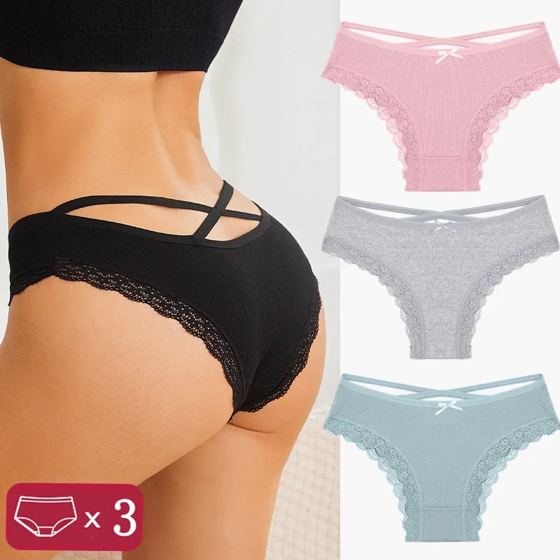 3-Piece Women's Cotton Seamless Panties – Low Rise, Hollow Design