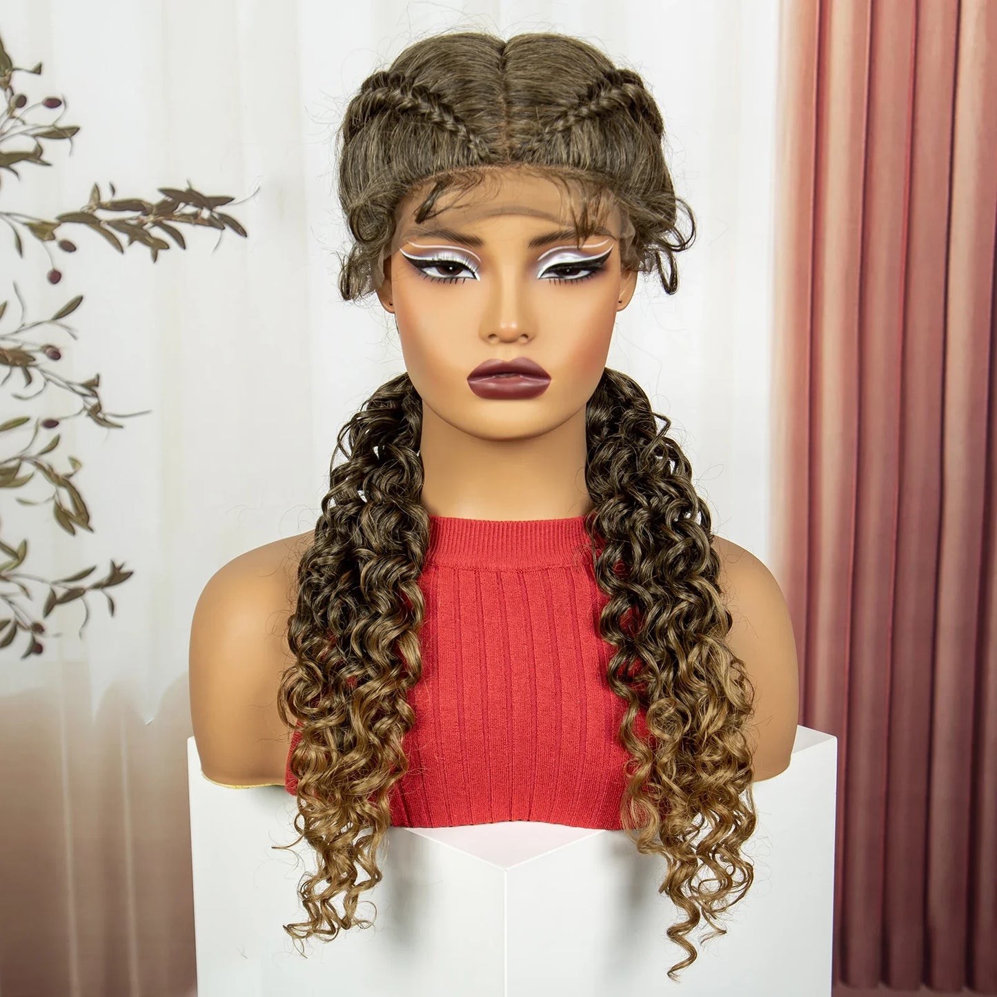Curly Cornrow Twist Braids Wig | 13x1 T Part Lace | Water Wave | Black Women