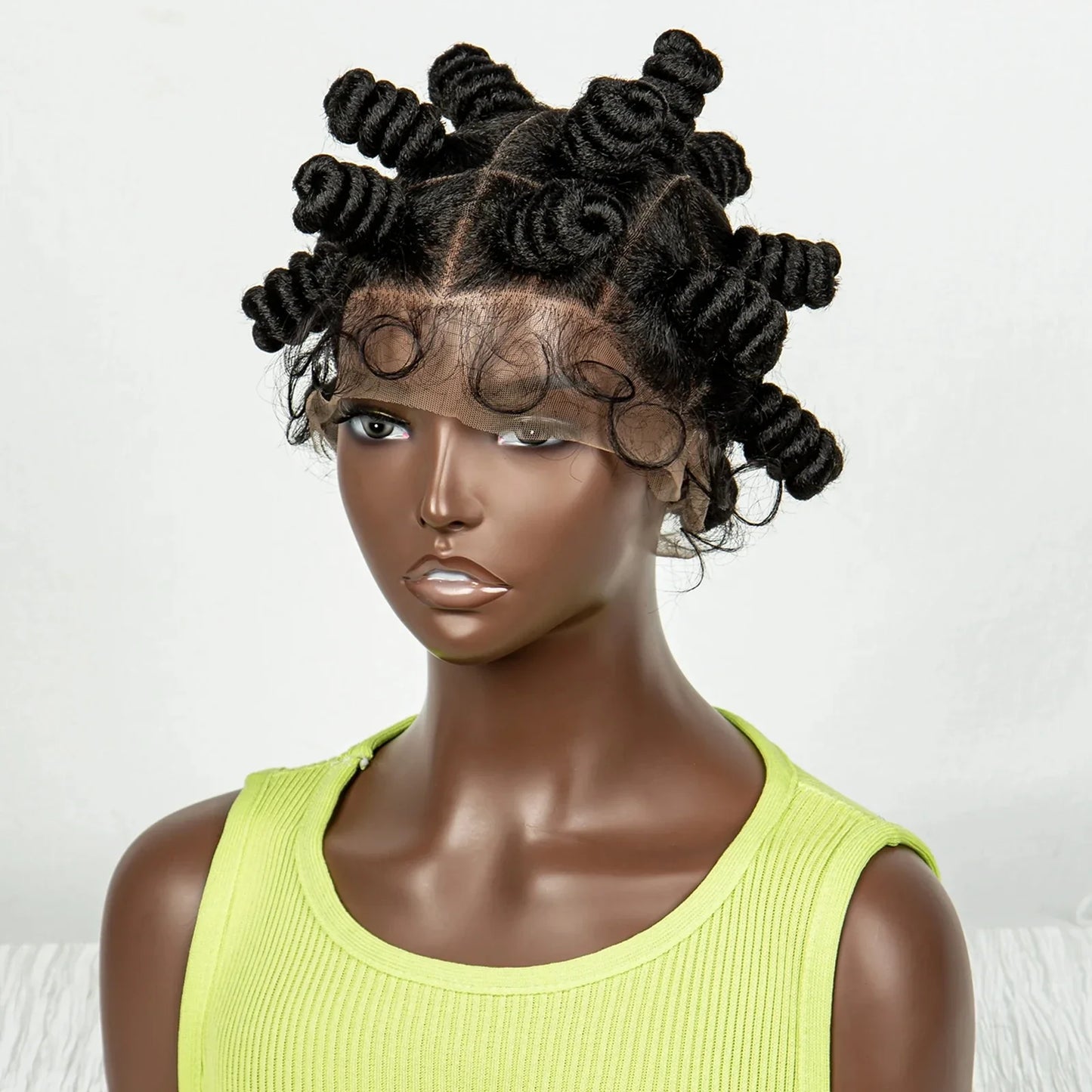Short Cute 350 Color Bantu Knotless Braids Wig | Transparent Full Lace | Baby Hair