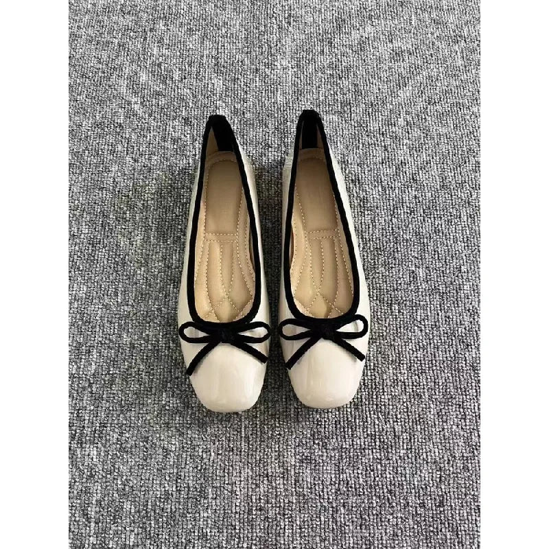 2026 New Women's Patent Leather Bow Ballet Flats, Square Toe Soft Sole Slip-on Casual Shoes for Spring Summer