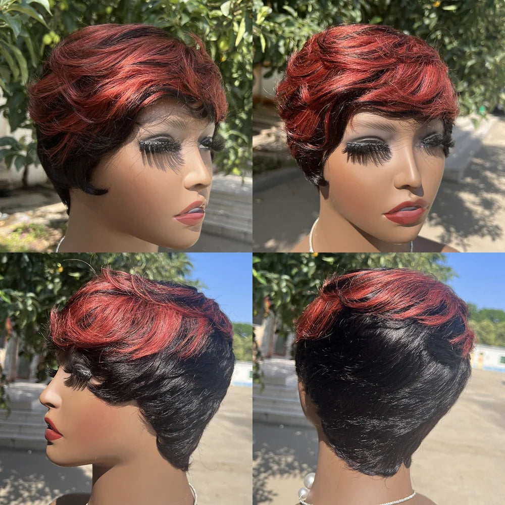 Short Pixie Cut Human Hair Wig with Bangs | Brazilian Remy, Machine Made