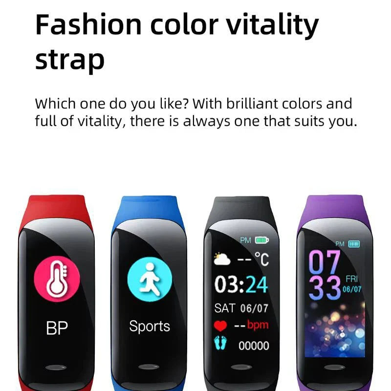 Smart Watch C1 Plus Bluetooth Step Counting Sports Bracelet Fitness Tracker Heart Rate Blood Pressure Sleep Men Women Gift