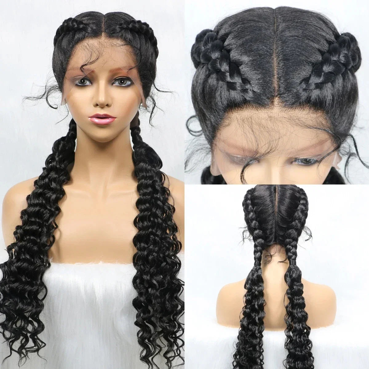 Curly Cornrow Twist Braids Wig | 13x1 T Part Lace | Water Wave | Black Women
