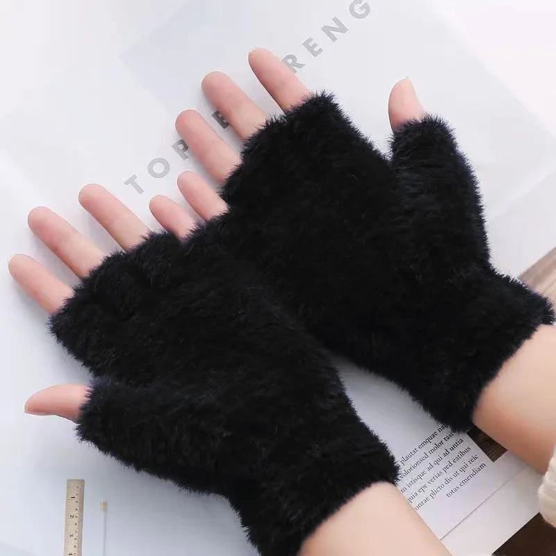 Hot sale! Women's Plush Half Finger Touchscreen Winter Gloves Soft Fashion Warm Imitation Mink Cashmere for Driving, winter work
