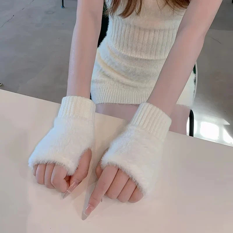 Women'S Luxury Plush Fleece-Lined Winter Gloves - Thick Warm Half-Finger Gloves with Elastic Cuffs Winter Gloves For Women