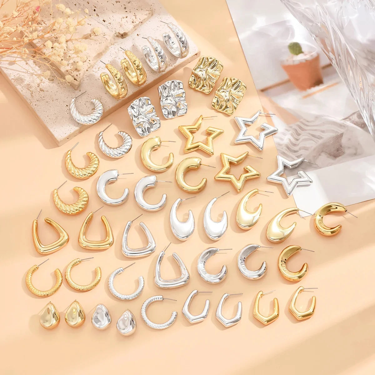 серьги Geometric Irregular Metallic Color Earrings for Women 2024 Minimalist Style Personality Earrings Trendy Jewelry Gift