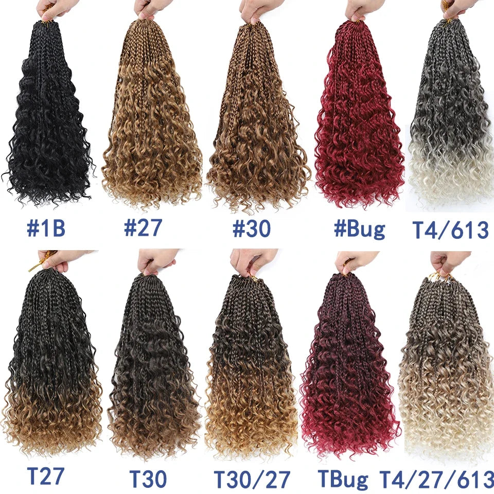 Ombre Goddess Box Braids Crochet Hair with Curly Ends | 14 Inch | 1-6 Packs