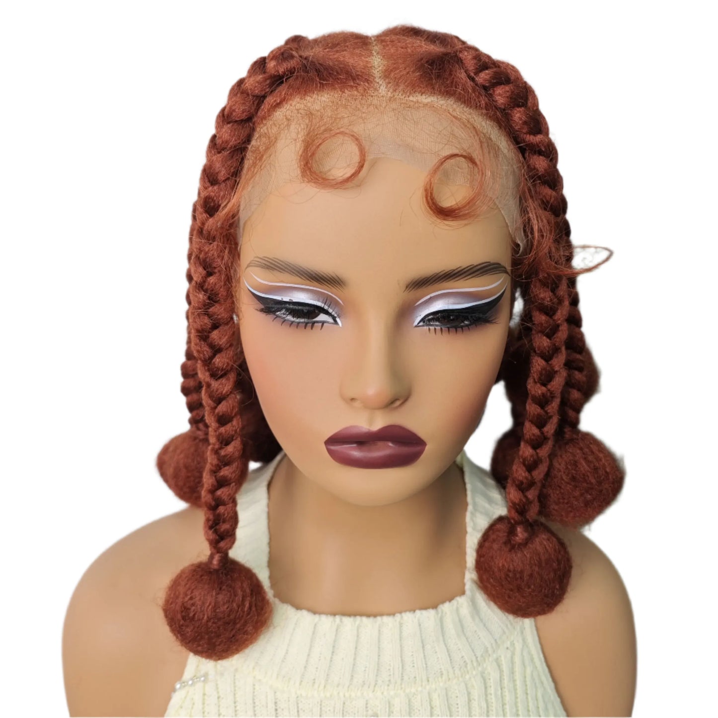 12" Ginger Orange Knotless Box Braiding Wig | Transparent Lace Front Synthetic Hair with Baby Hair