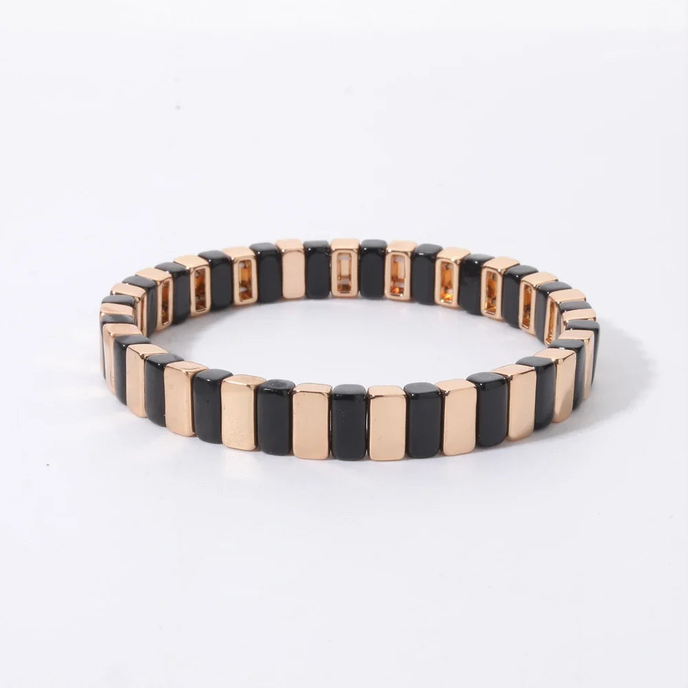 2026 New Black Gold Color Beaded Bangle for Women and Men Handmade Elastic hand Wrist Bracelets