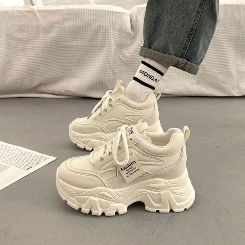Platform Women Sneakers Autumn New Increased Wear-resistant Vulcanized Shoes Fashion Lace-up Women Casual Training Shoes Zapatos