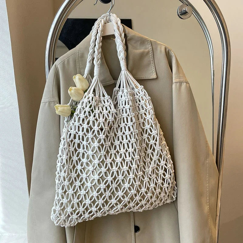 Women's Large Capacity Straw Handbag Totes | Hollow Out Shoulder Bags & Vintage Travel Beach Bag (Shopping Pack)