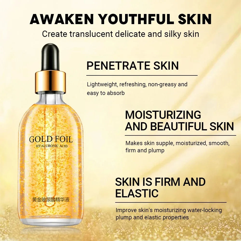 24K Gold Hyaluronic Acid Serum for Face Anti-wrinkle Anti-aging Brightening Moisturizing skincare Facial Serum Essence Face Care