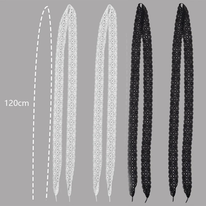 1/4Pairs Fancy Lace 3CM Wide Flat Shoelaces Sneakers Women Casual Shoes Black White Fashion Shoe Strings Replacement Accessories