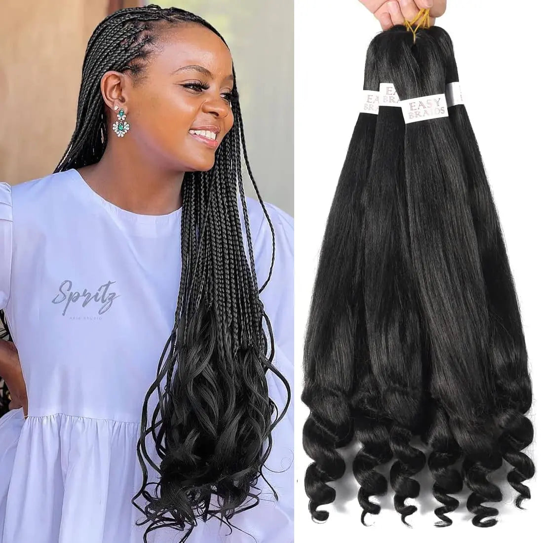 Pre-Stretched French Curly Braiding Hair - Natural Black Crochet Braids (Hot Water Setting)