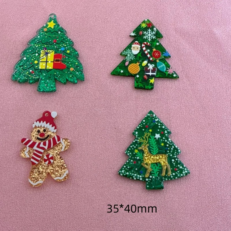8pcs acrylic Christmas tree pendant, DIY jewelry making earrings necklace keychain accessories