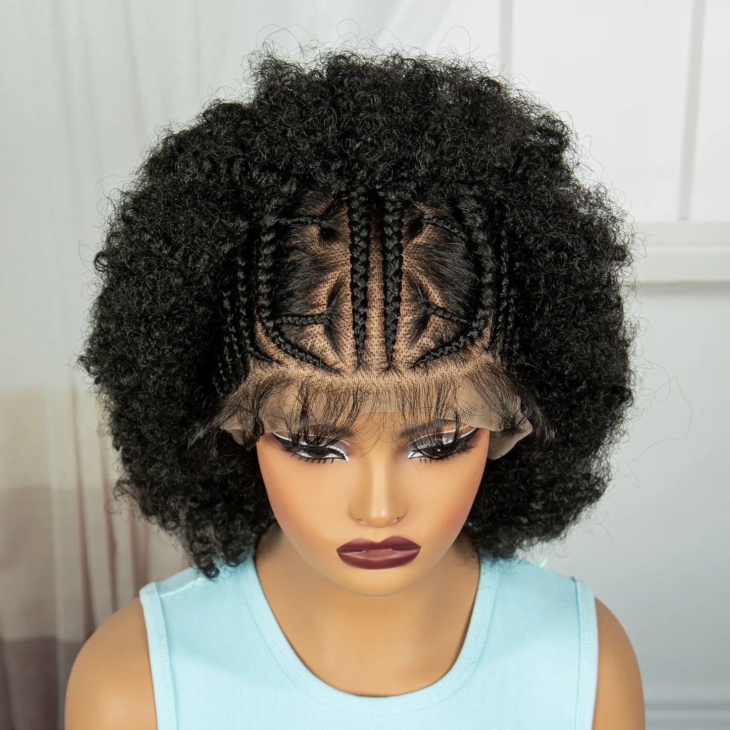 Short Natural Afro Kinky Curly Cornrow Braids Wig | Full Lace | Baby Hair