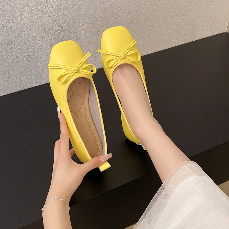 2026 Brand Women Flats Spring New Square Toe Bowknot Ladies Casual Ballet Shoes Big Size Slip on Soft Eelgant Dress Shoes 12457