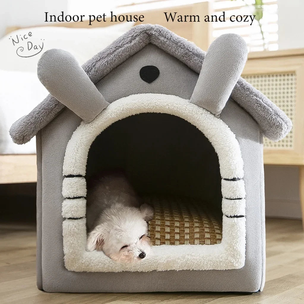 Winter Warm Foldable Pet House Detachable Washable Liner Comfort Kennel Bed for Small Medium Dogs and Cats Indoor Rest Nest