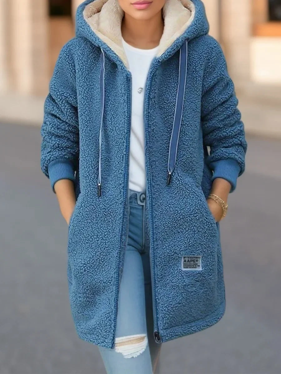 Women's Hooded Top  Winter Coat Thickened Fleece-lined Sweatshirt Cardigan Winter Trendy New Style Lamb Wool Jacket Ladies