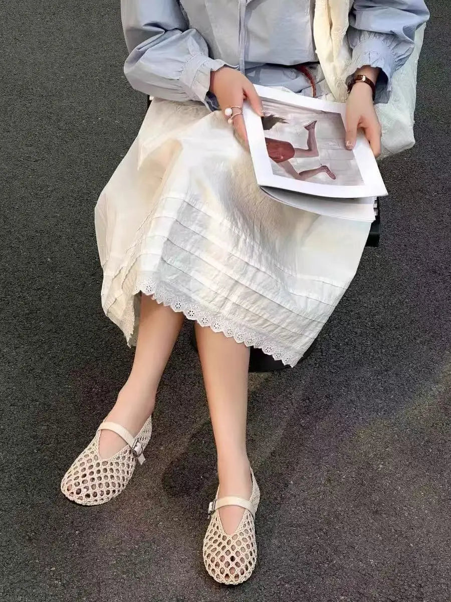 2026 Summer New Fashion Simple One-Buckle Vintage Flats for Women, Soft and Comfortable Ballet Shoes, Shallow Mouth Sandals