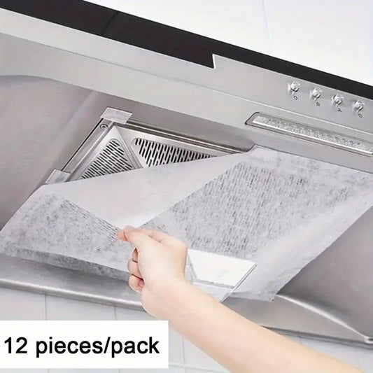 12pcs Disposable Hood Oil Filter Paper Non-woven Cooker Hood Extractor Fan Filter Kitchen Hood Grease Anti Oil Cotton