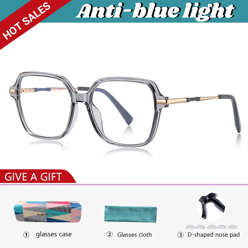 VICKY Geometric Simple Square Large Frame Women's Glasses Anti-Blue Light Reading Glasses Customizable Prescription PFD2211